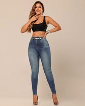 Calça jeans skinny hot feminina cintura alta cós revel com cinto 24370