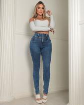 Calça Jeans Skinny Hot Feminina Cintura Alta Extreme Power Botão Triplo 23072 Média