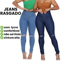 Calça Jeans Skinny Joelho Rasgado Cintura Alta Claro Escuro - JeansRasgado