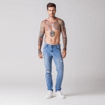 Calça Jeans Skinny Masculina Puídos Rock e Soda