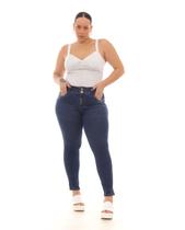 Calça Jeans Skinny Plus Size Feminina Cintura Média Cós Duplo 22989 Escura