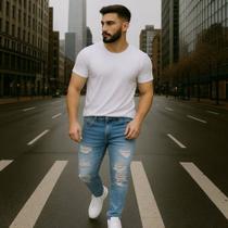 CALÇA Jeans Skinny RASGADA Masculina Slim Elastano Sport 484