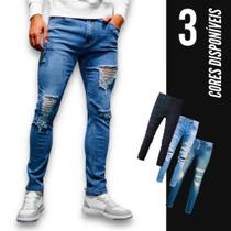 Calça Jeans SKINNY RASGADA Masculina Slim Elastano Sport 484