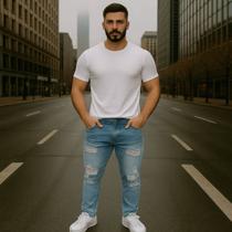 Calça Jeans SKINNY RASGADA Masculina Slim Elastano Sport 484
