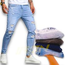 Calça Jeans Skinny Rasgada Masculina Slim Sport Homem 486