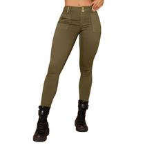 Calça Jeans Skinny Verde Militar com Empina Bumbum Pit Bull 65093