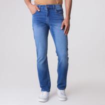 Calça Jeans Slim Five Pockets Moletom Blue Médio Liso