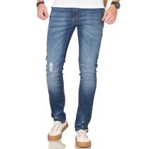 Calça Jeans Slim Masculina Com Desfiado Bolso Casual Premium