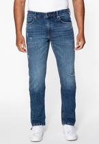 Calça Jeans Slim Straight Puídos Azul