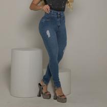 Calça Jeans Snow Power de Cos Alto Com 2 Botão Destroyer Rasgado a Laser