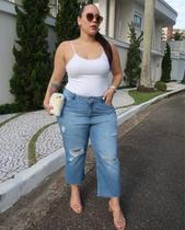 Calça Jeans Straight Feminina Plus Size Cintura Média Barra No Fio 22789 Média