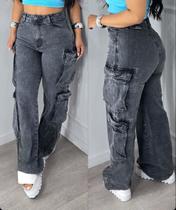 Calça Jeans super cargo Feminina Cintura alta empina bumbum