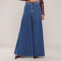 Calça Jeans Super Maxi Wide Leg Pantalonada Moda Europa Cor:JeansTamanho:40Gênero:Mulher