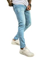 Calça Jeans Super Skinny Comfort Délavé Puídos Azul Claro