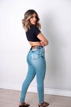 Calça Jeans Super Skinny Modelagem Anatômica Cintura Alta - Azul Médio Vintage - Gaby