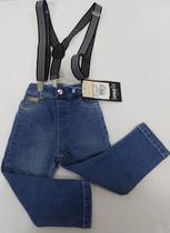 Calça Jeans Suspensório Listrado Luxo Menino Lessa Kids 8406