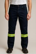 Calça Jeans Uniforme Profissional com Faixa Refletiva Obras Rodovia Calça Jeans Uniforme Profissional com Faixa Refletiva Obras Rodovia