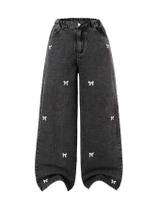 Calça jeans WDIRARA para menina com laço folgado bordada preta Calça jeans WDIRARA para menina com laço folgado bordada preta