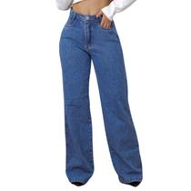 Calça jeans wide leg basica cintura alta pantalona feminina