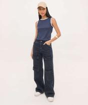 Calça Jeans Wide Leg Cargo Feminina Sawary-59080