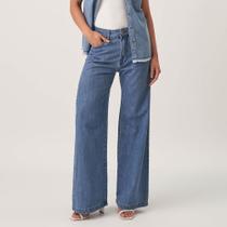 Calça Jeans Wide Leg Cintura Alta Azul Médio