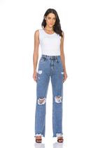 Calça Jeans Wide Leg Cintura Alta - Destroyed - Feeling Outfit