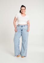 Calça jeans wide leg cintura alta plus size lunender 20458