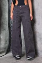Calça jeans Wide leg color com recortes frente/Revanche/feminino/cor cinza claro
