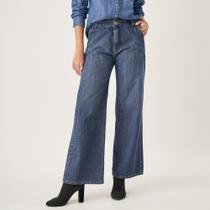 Calça Jeans Wide Leg com Elástico no Cós