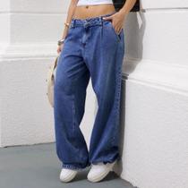 Calça Jeans Wide Leg Com Pregas Feminino Revanche Apolônia