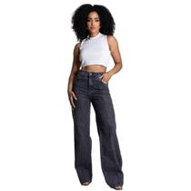 Calça Jeans Wide Leg Com Recortes Feminina Sawary - 282288 Calça Jeans Wide Leg Com Recortes Feminina Sawary - 282288