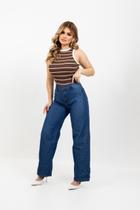 Calça Jeans Wide Leg Feminina Cintura Alta 100 Algodão