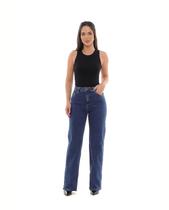 Calça Jeans Wide Leg Feminina Cintura Alta Básica com Elastano 28000 Escura