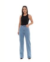 Calça Jeans Wide Leg Feminina Cintura Alta Básica com Elastano 28000 Média