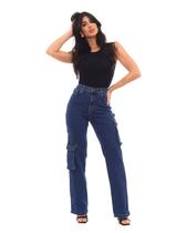 Calça Jeans Wide Leg Feminina Cintura Alta Carpinteiro 22886 Escura