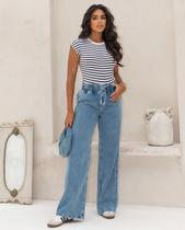 Calça Jeans Wide Leg Feminina Cintura Alta com Elástico 23391 Clara