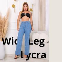 Calça Jeans Wide Leg Feminina Com Lycra