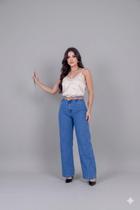 Calça Jeans Wide Leg Feminina Denim White Cintura Alta Modelagem Premium