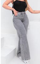 Calça Jeans Wide Leg Feminina Grafite
