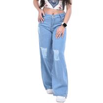 Calça jeans wide leg feminina infantil juvenil top de linha princesinha menina