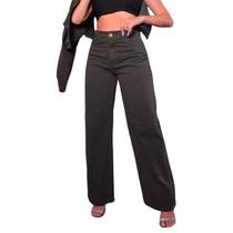 Calça Jeans Wide Leg Feminina Verde Militar 100% Algodão Premium Tendência Blogueira