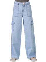 Calça Jeans Wide Leg Infantil Cargo de Menina Juvenil