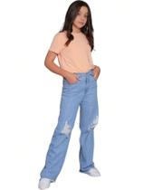 Calça Jeans Wide Leg Infantil Menina Pantalona