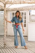Calça Jeans Wide Leg lavado Cintura Baixa