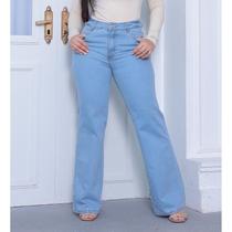 Calça Jeans Wide Leg Lavagem Clara com Caimento Solto e Modelagem Moderna