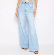 Calça Jeans Wide Leg Liso Azul Claro Lança Perfume