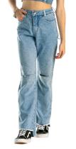 Calça Jeans Wide Leg Luxo Pantalona Juvenil Feminina com Strass Rasgada Pinkx Destroyed P241309
