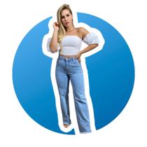 calça jeans wide leg modeladora