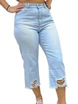 Calça jeans wide leg pantacount desfiada na barra