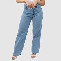 Calça Jeans Wide Leg Pantalona Estilosa Cintura Alta Com Bolsos Casual